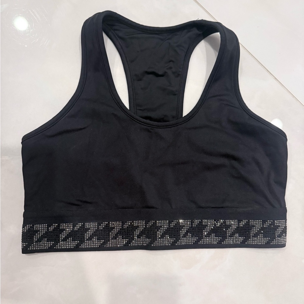 $110 NOLI Black sports bra with houndstooth Crystal bling stripe S